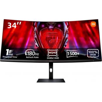 Xiaomi Gaming Monitor G34WQi 34'' Ultrawide Large Curved Screen Monitor WQHD 180HZ HDMI 4K 1ms Desktop Gaming Monitor Computer Screen 3440x1440, 95% DCI-P3 100% sRGB AMD FreeSync Premium